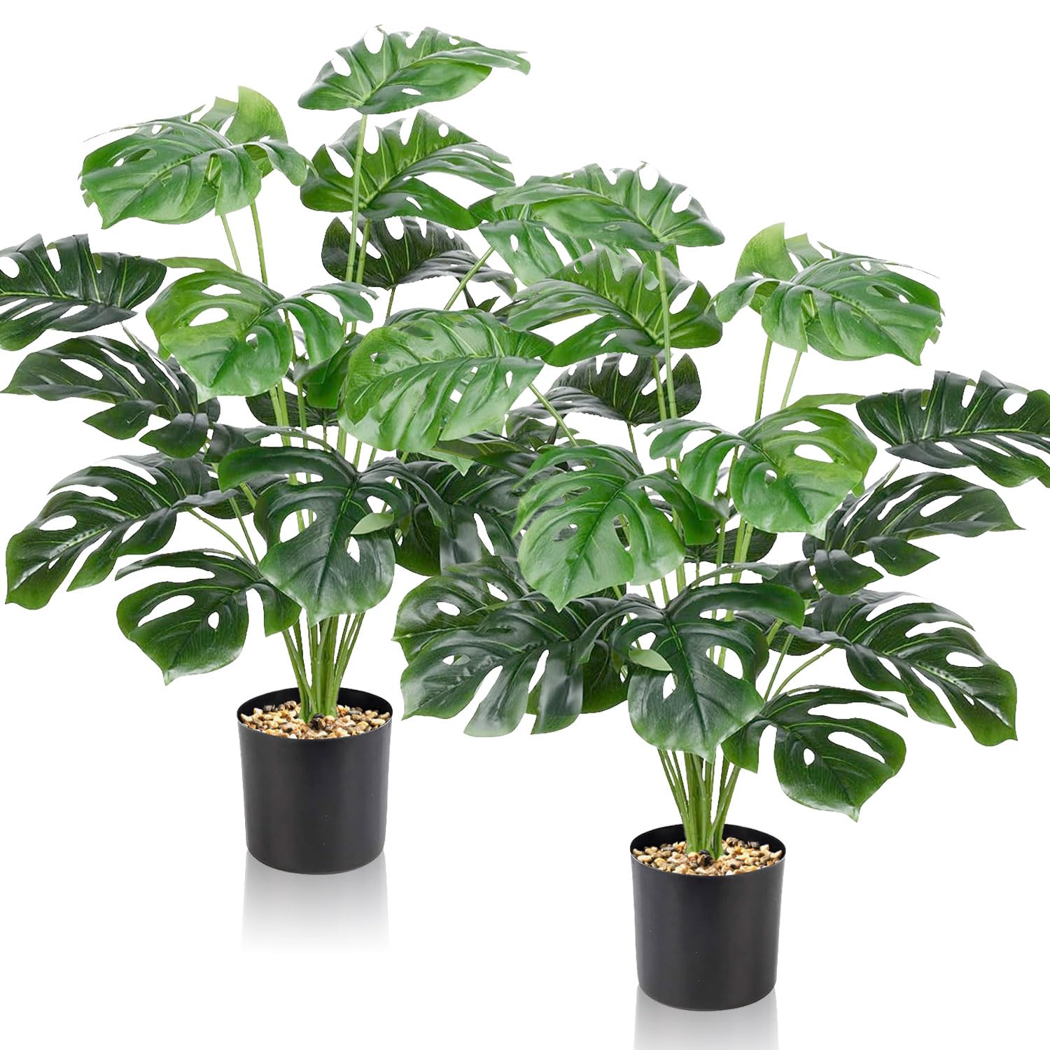 Duscdesp Set of 2 Artificial Plants Indoor Decorative Tall Artificial Plants Large Palm Tree Fake Plants Plastic Tree Faux Plants for Indoors Office Home Outdoor Decor (2 Pcs Monstera Large)