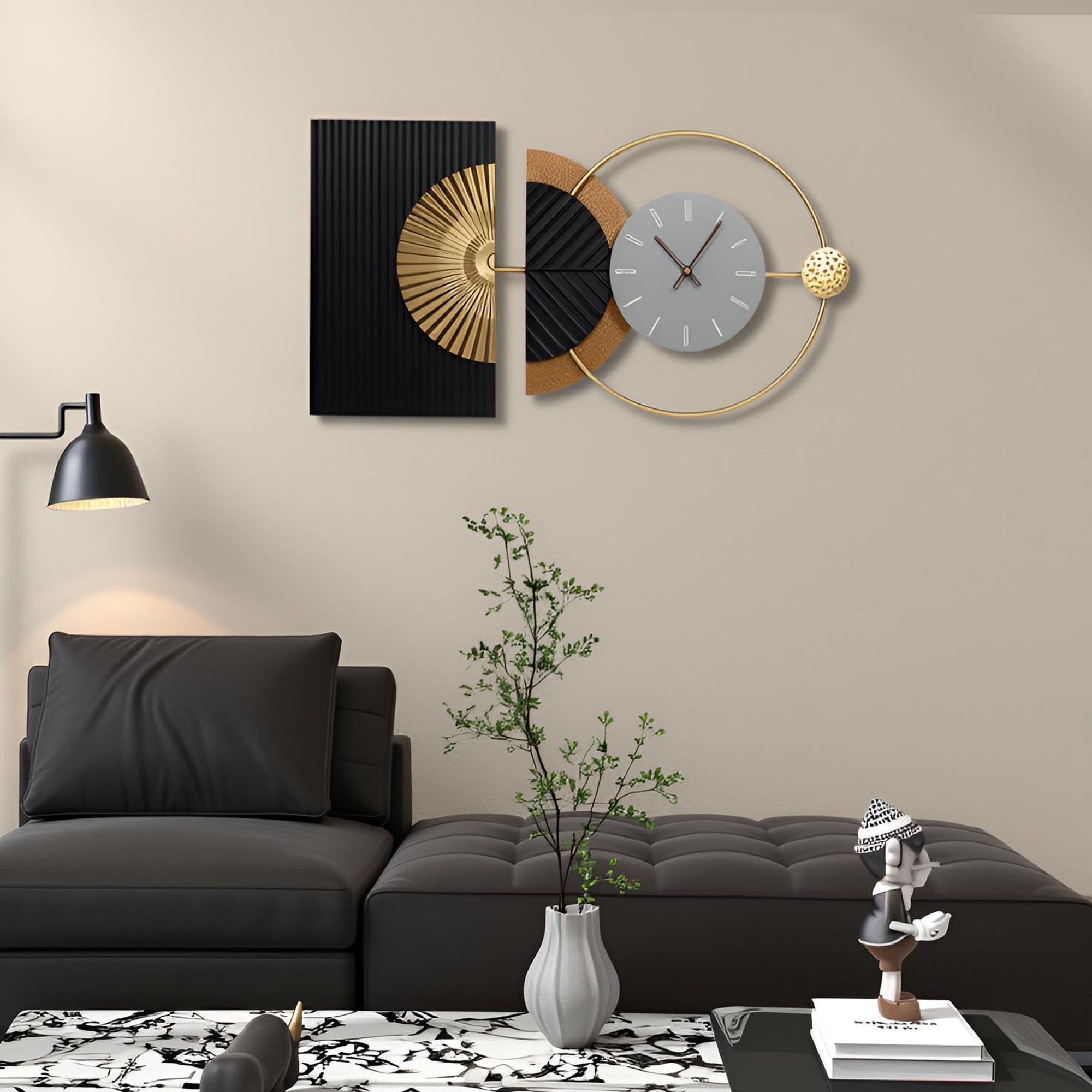 Photo 1 of Tiuposr 30x18 Inch Decorative Wall Clock Contemporary Asymmetric – Silent Battery Operated Large Clocks for Living Room, Kitchen, Bedroom, Home Decor