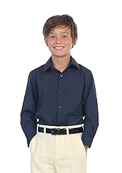 Gioberti Boys Long Sleeve Solid Dress Shirt, Navy, 2T