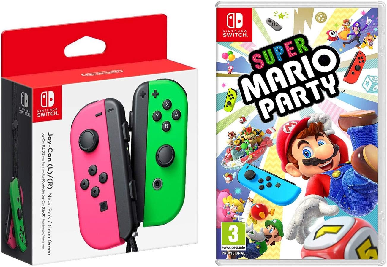Nintendo Super Mario Party Video Game JoyCon Controllers Neon Pink