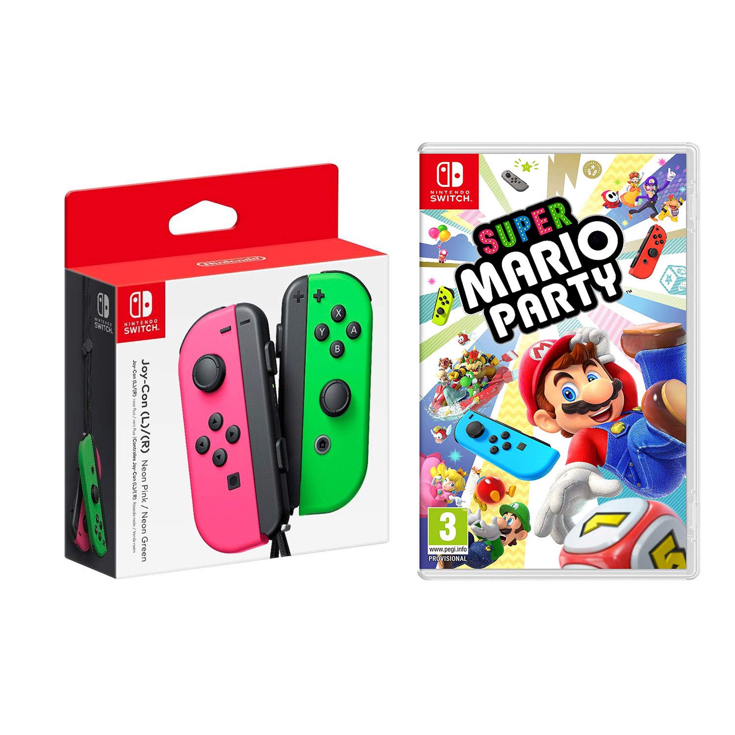 Nintendo Super Mario Party Video Game JoyCon Controllers Neon Pink