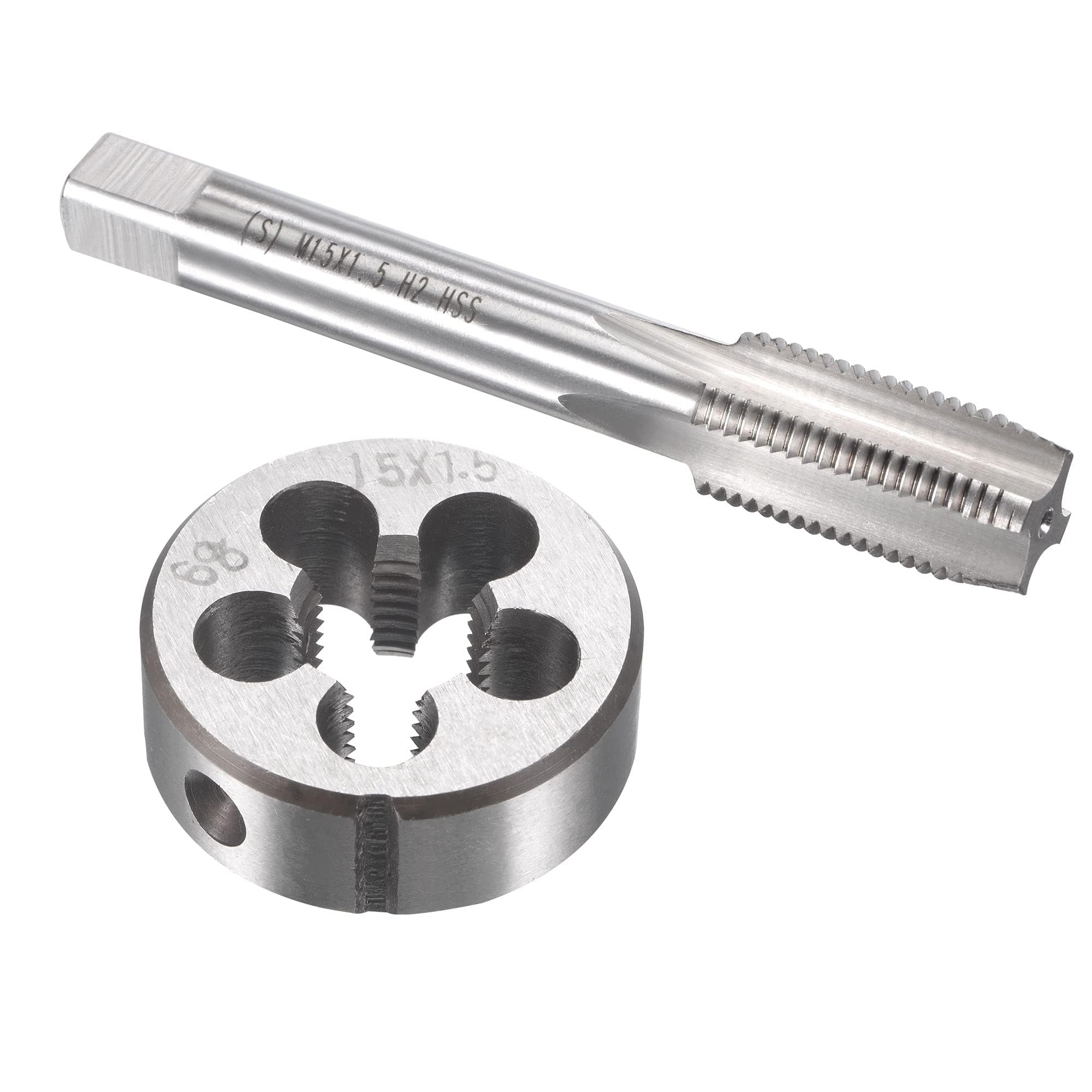 TOP-VIGOR M15 x 1.5mm Metric Tap and Die Set, Machine Thread Screw Tap with Round Threading Die, Heavy Duty Tap & Die Kit for DIY, Repair, Cutting External and Internal Thread