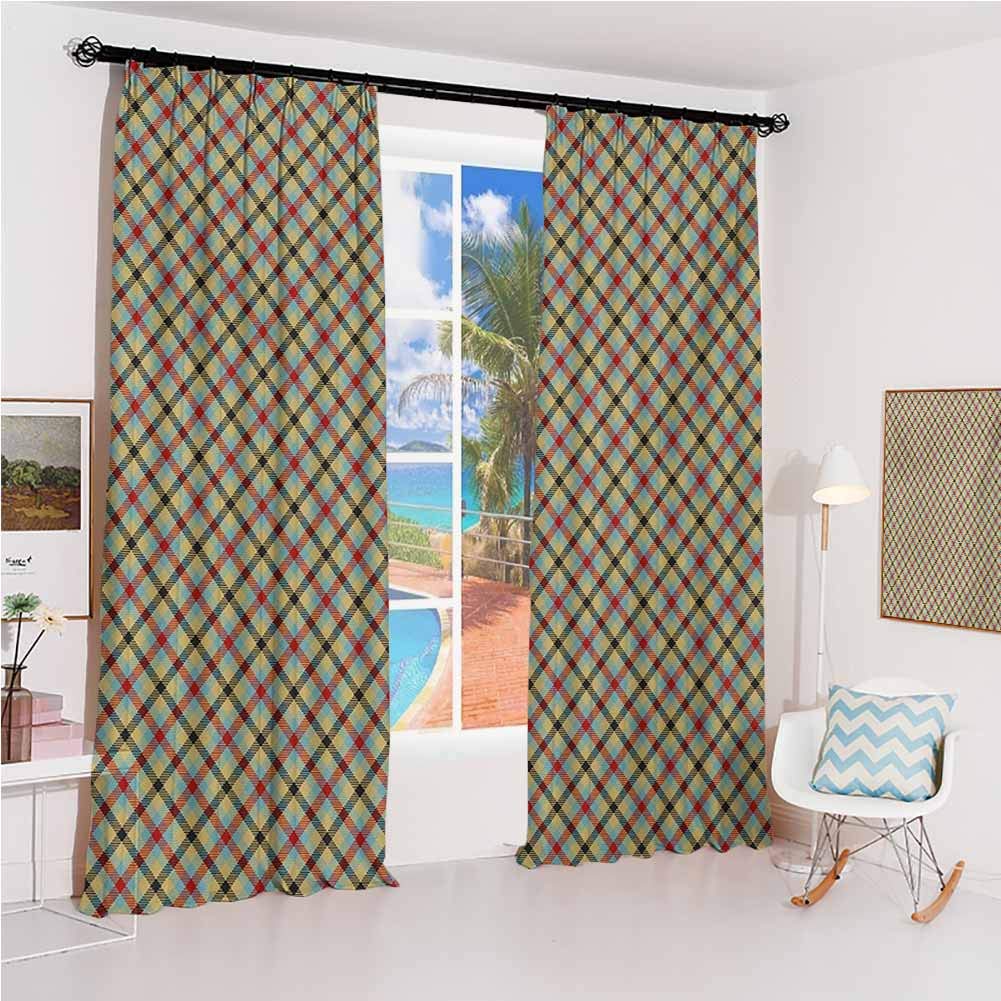 Geometric Sun Protection Insulated Bedroom Living Room Curtain Classical Print with Stripes Squares 