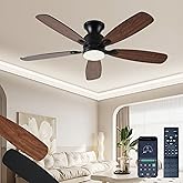 NKPU 52inch Low Profile Ceiling Fan with Light and Remote/APP Control,Reversible DC Motor,Noiseless,Dimmable,Modern Flush Mount Ceiling Fan for Bedroom,Indoor/Outdoor Use(Brown)