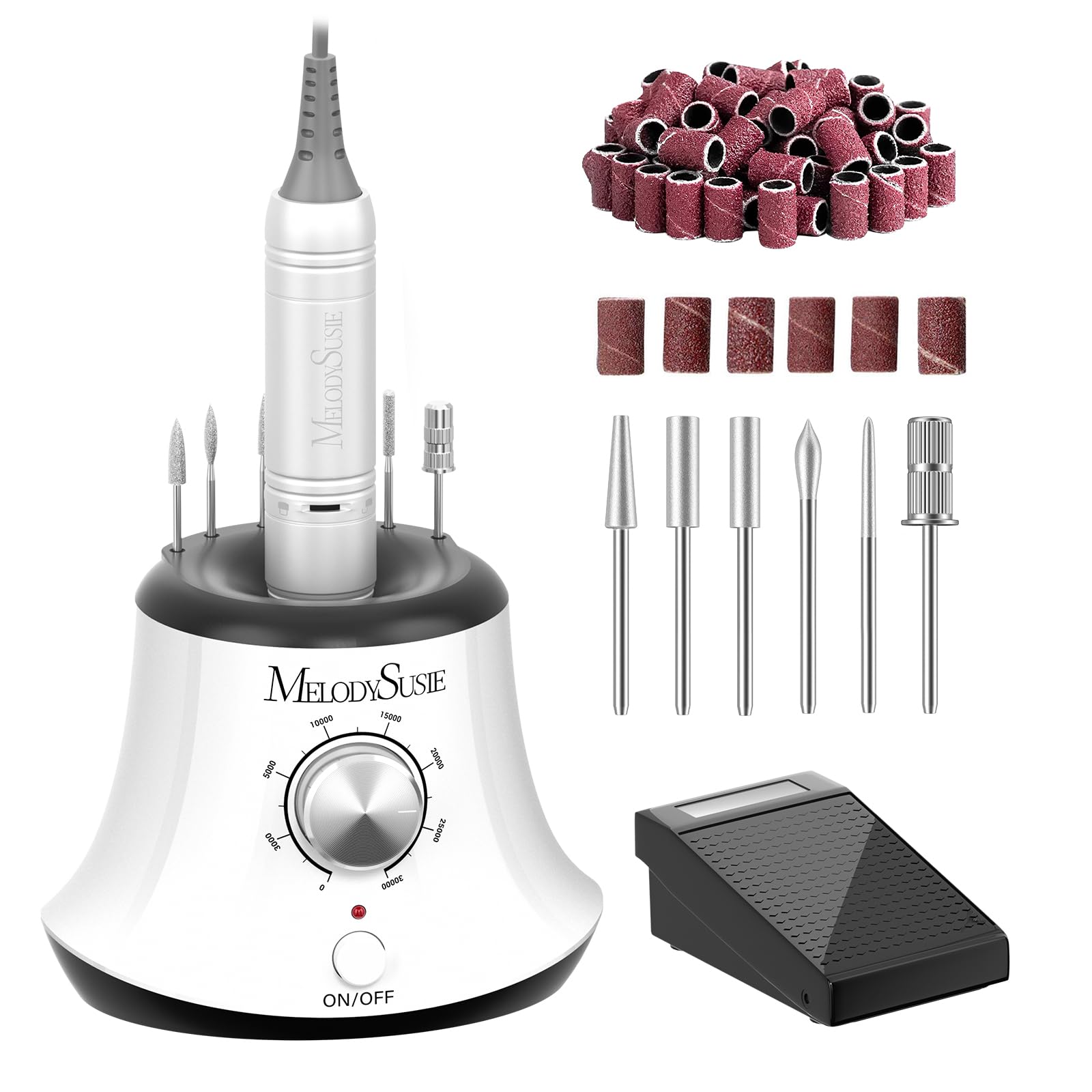 MelodySusie Multifunctional Desktop Nail Drill, SC320I 30000RPM E-File with Bit Holders & Elegant Design for Manicure Trimming, Shaping & Gel Removal, Ideal for Nail Artists & Home Use (White)
