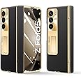Libeagle for Samsung Galaxy Z Fold 5 Case, Electroplated Frame, Leather on Back & Hinge Protection, Screen Protector, Metal Stand, Camera Protection, Thin & Slim Stand Cover 5G 2023, Black
