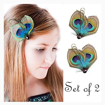 Amazon Com Set Of 2 Butterfly Peacock Feather Hair Clip Feather