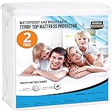 Utopia BeddingWaterproof Mattress Protector Queen Size 2 Pack, 200 GSM Breathable Terry Mattress Cover, Fitted Style with Stretchable Pockets (White)OEKO-TEX STANDARD 100