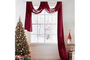MIULEE Christmas Sheer Window Scarf Valance Extra Long Topper Window Treatment Elegant Curtain Scarves Luxury Swag Curtain Drapes for Wedding Arch Ceremony Canopy Bed, 37 x 216 One Panel, Maroon Red