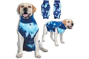 TORJOY Breathable Dog Recovery Suit for Male/Female, Tie Dye Blue Dog Onesie for Abdominal Wounds, Cone E-Collar Alternative After Surgery to Anti-Licking, Professional Surgery Suit for Dogs