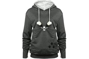 YYW Womens Pet Hoodies Pullover Sweatshirt Oversized Cat Hoodies Pet Holder Cat Dog Pouch Carriers (Dark Grey,XX-Large)