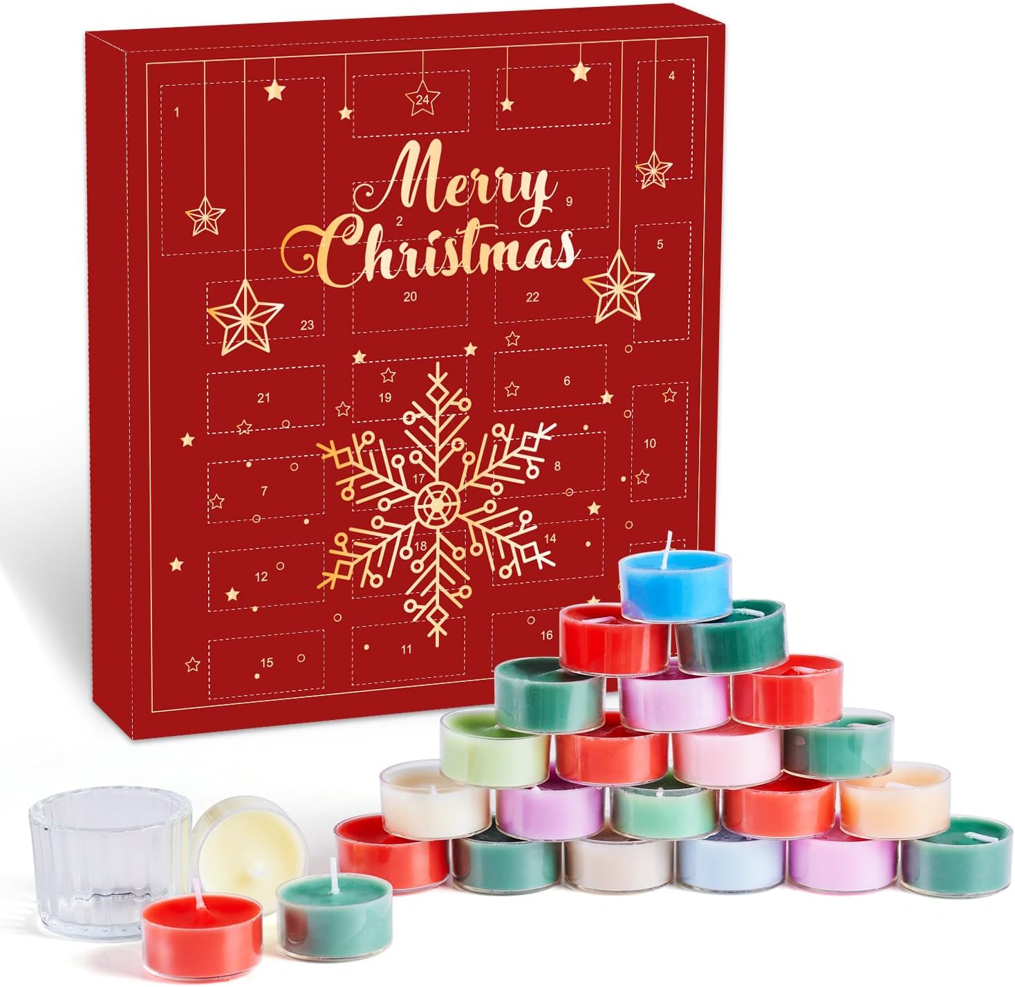 Advent Calendars - Candle Advent Calendar 2023 Adult Women Men, 24 Scented Tea Lights & 1 Ceramic Candle Holder Countdown to Christmas Candle Gift for Family Friend Boss