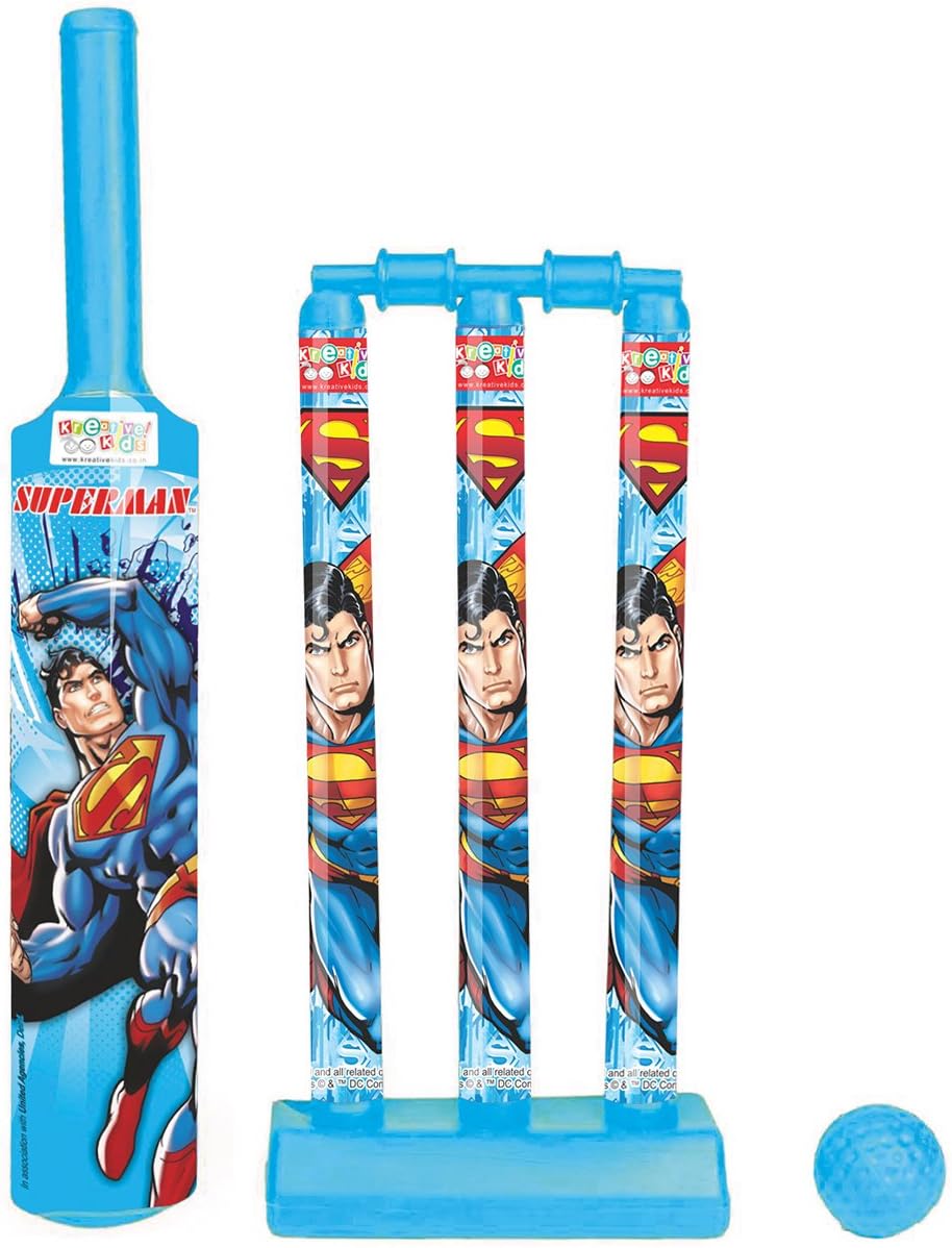 Gencliq Plastic Superman Mini Cricket Set with 1 Bat, Ball and 3 Wickets (Multicolour)