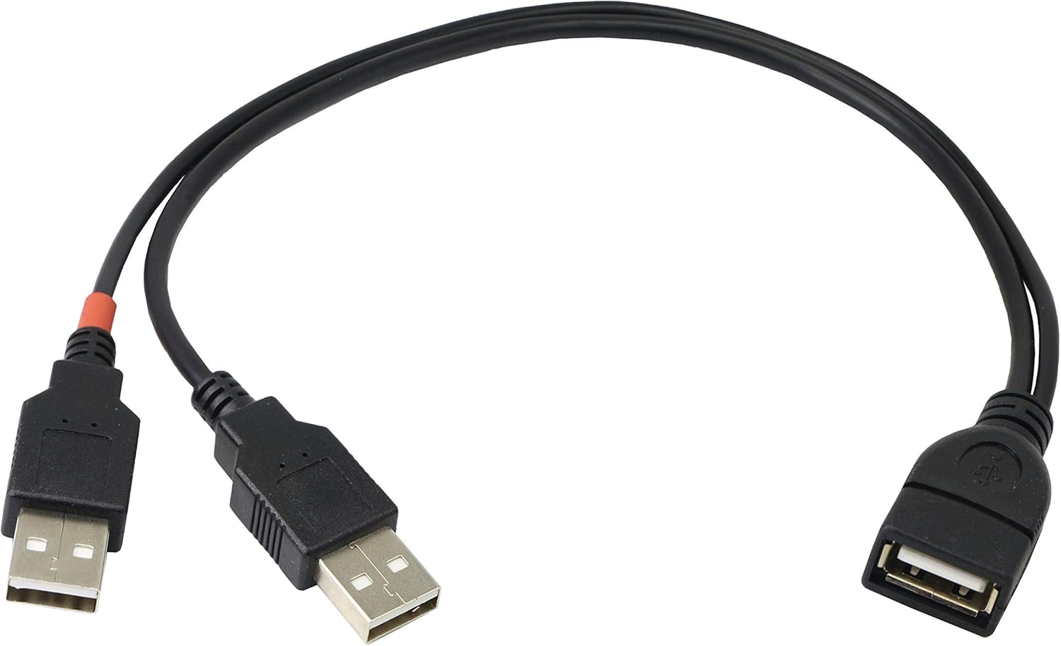 CERRXIAN USB 2.0 A Y Splitter Hub Adapter Cable, 1 Female to 2 Male Data Cable Extension (0.3M), Black,Red, (30CM)