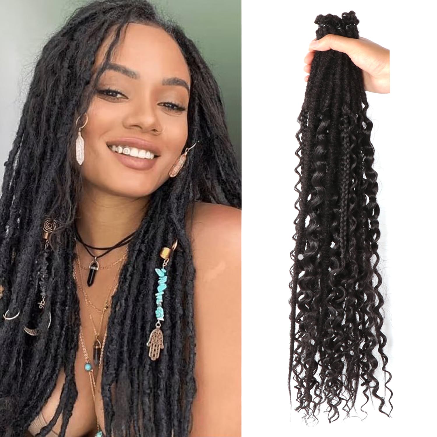 24 Inch Synthetic Dreadlock Extensions Hippie Single Ended Dreads 0.6 cm Width Loc Extensions Reggae Style Crochet Hair for Women (1B#, 3 Styles Mixed 24 Inch(6 Strands)) — image 1