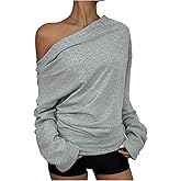 SweatyRocks Women's Ruched Off Shoulder Tops Casual Loose Dolman Long Sleeve T Shirts Oversized Pullover Top