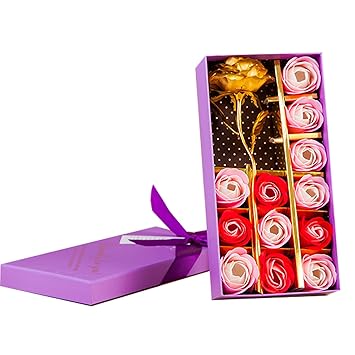 Kyerivs 12pcs Rose Savon Décoratifs Parfumé Bain Fleur Bouquet Fleur Dor Boîte Cadeau Pour Anniversairemariagejourla Fête De Saint Valentin