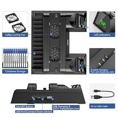 PS4 Stand Cooling Fan Station for PlayStation 4/PS4 Slim/PS4 Pro, OIVO PS4  Pro Vertical Stand with Dual Contro