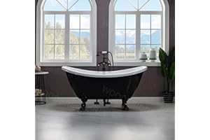 WOODBRIDGE 59" Heavy Duty Acrylic Double Slipper Clawfoot Bath Tub with Matte Black Feet + Matte Black Drain &Overflow