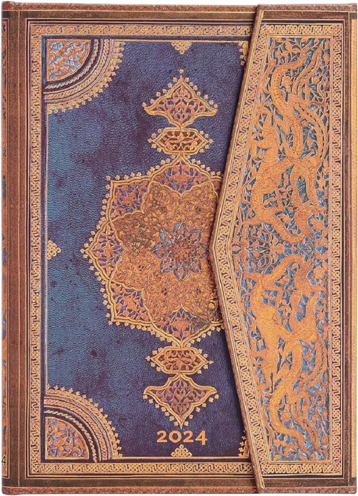 Paperblanks 12-Month Calendar 2024 Safavid Indigo Horizontal Midi (130 × 180 mm)