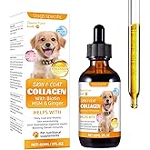 Liquid Collagen for Dogs, Dog Collagen Drops with Biotin, MSM, Ginger, Vitamins C & E - Boosts Skin & Coat, Joint Health, Digestion, Immunity - Offers Itch Relief - 60ml Supplement