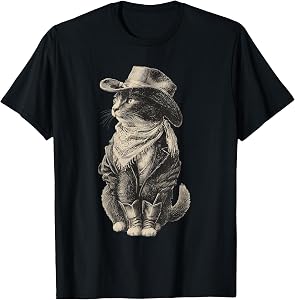 Country Western Vintage Cowgirl Funny Cowboy Cat T-Shirt