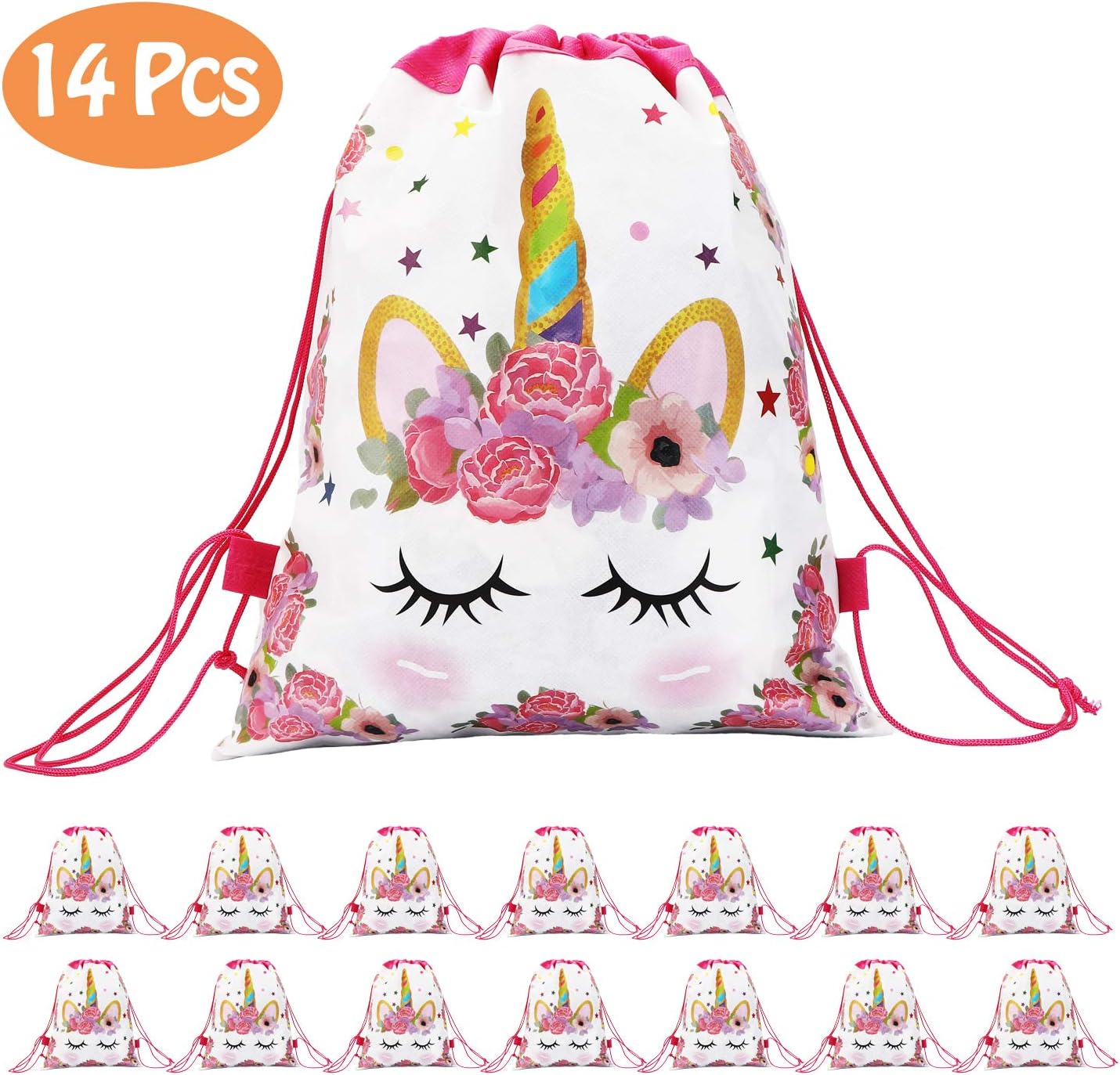 CXWILL Unicorn Party Favors Bags 14 Pcs Drawstring Gifts Bags for Kids Party Decoration