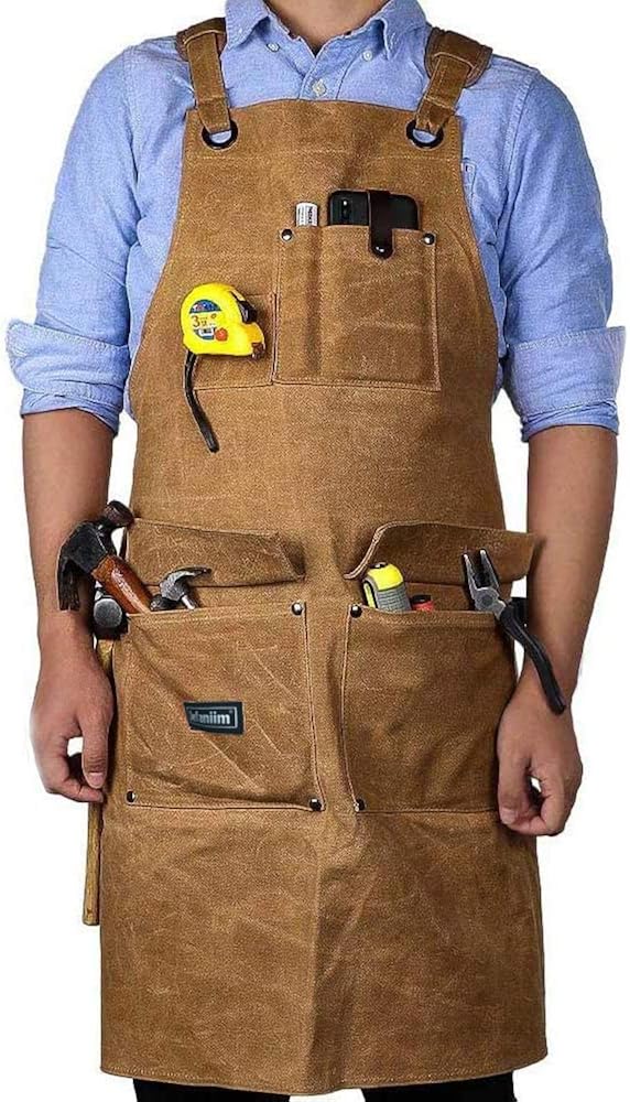 Waxed Canvas Shop Apron for Men & Women.Woodworking Aprons Heavy Duty Work Apron