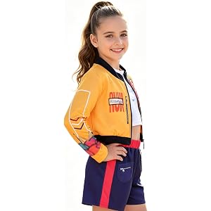 YHBJQF Girls Stage Costume Set Jacket Tank Top Shorts Outfits 3PCS | Polyester and Spandex, Printed Halloween Costume, Party