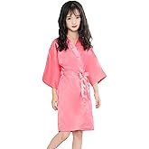 VeiOh Girls Kid's Silky Satin Kimono Robes for Wedding Spa Birthday Party Gifts Solid Color Bathrobe