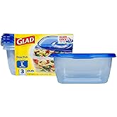 Glad GladWare Deep Dish Food Storage Containers, 64 Oz, 3 Count | Lock-tight seal for soups, salads, and meal prep in a large rectangle format, microwave and dishwasher safe