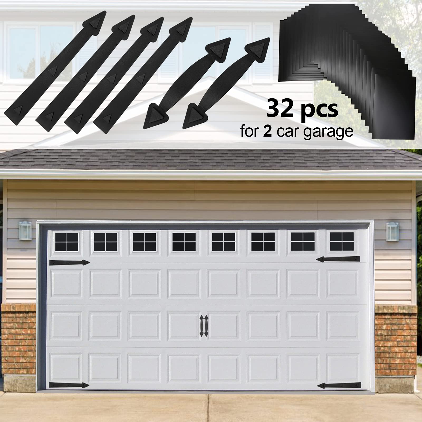 Photo 1 of Eapele Magnetic Garage Door Decoration Kit Include Faux Windows Hinges and Handles Black