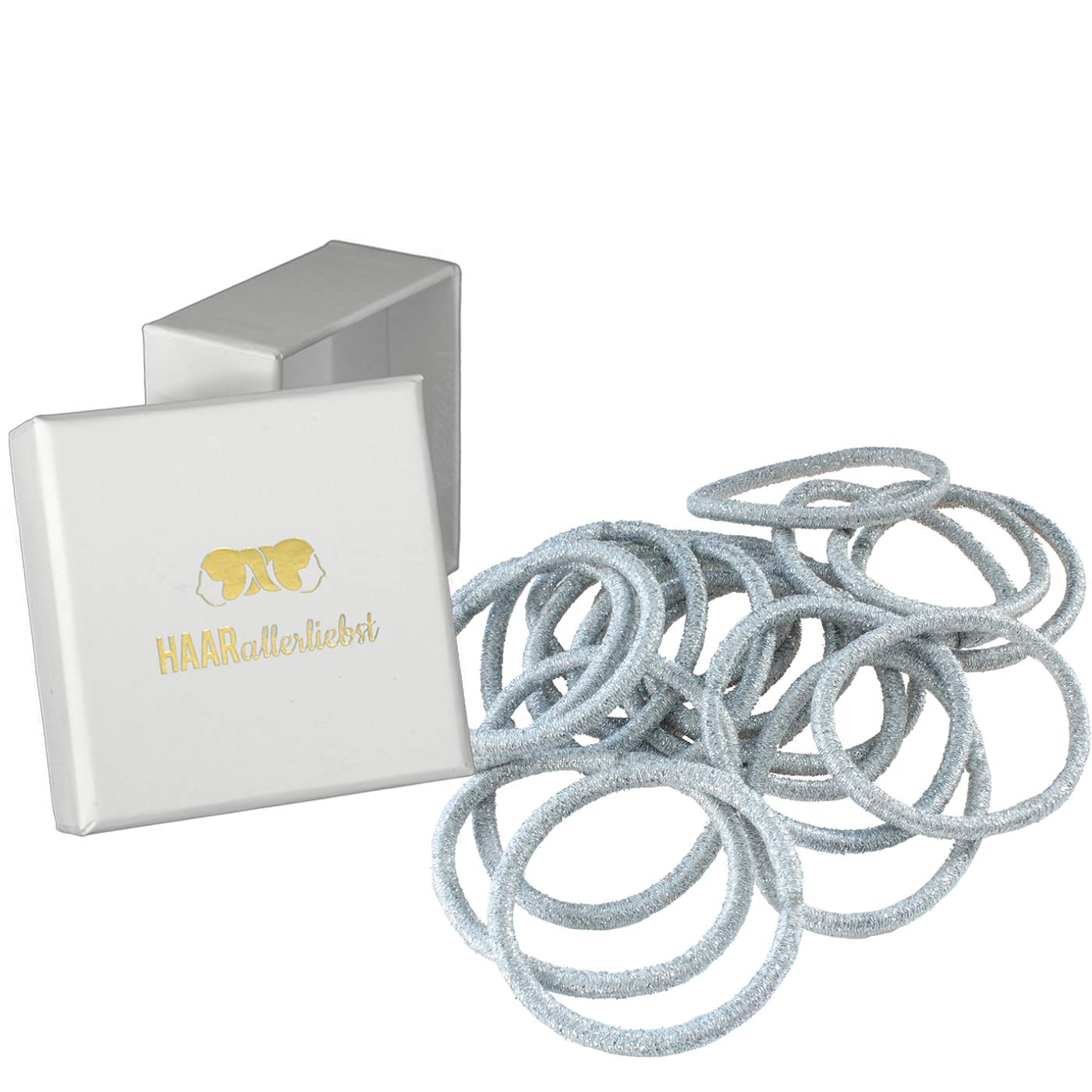 HAARallerliebst® Pack of 20 Silver Hair Bobbles 4.5 mm Thick Metal Free Hair Bobbles for Women, Girls & Men Including Box for Storage for Hair Accessories, Hair Scrunchies & Hair Bands