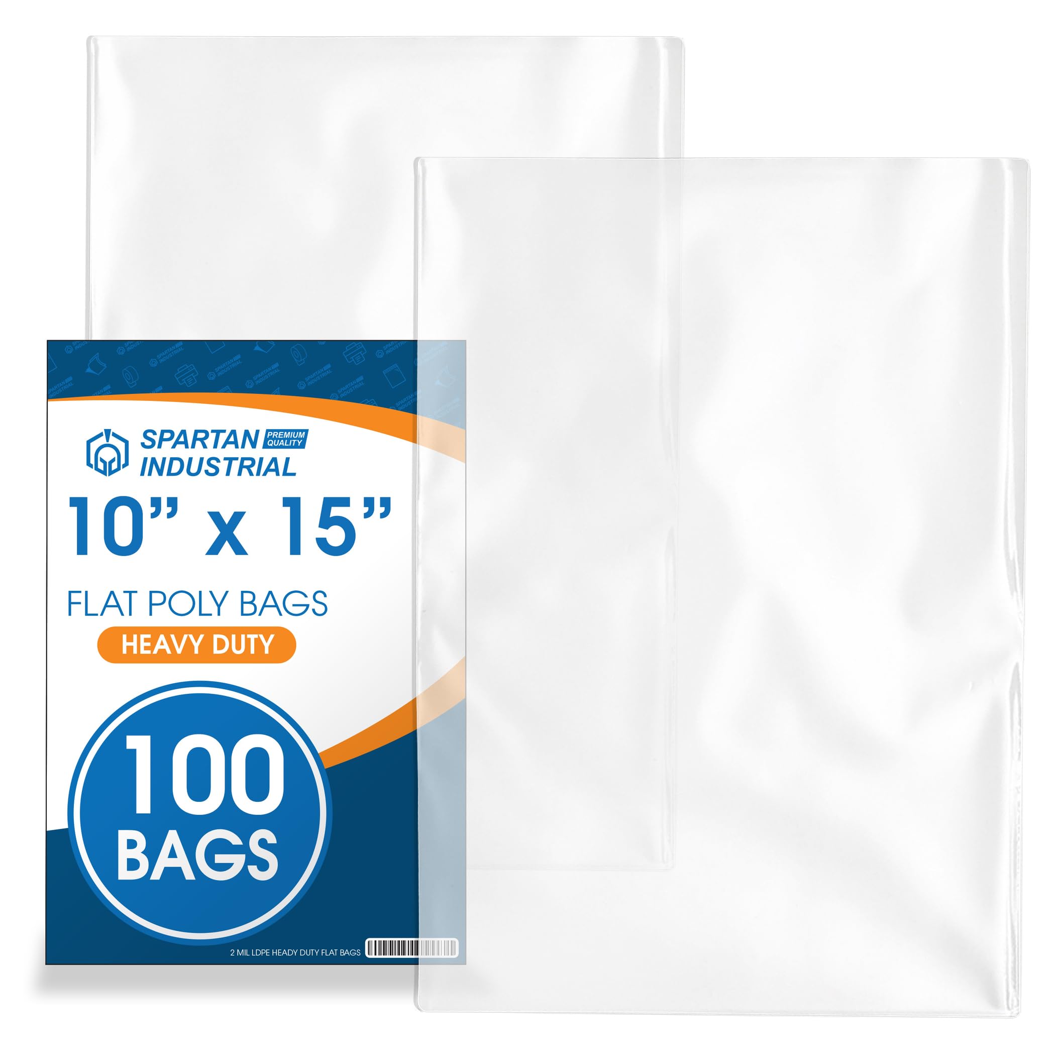 Photo 1 of 10" X 15" Open-End Flat Poly Bags (100 Count) No Adhesive Strip - 2 Mil Clear Bags for Packaging, Shipping, Storage - Spartan Industrial