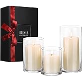 ELIXIR GLASSWARE Glass Candle Holder - Large Hand Blown Bubble Hurricane Pillar Candle Holders - Perfect for Centerpiece or Vase - Clear Hurricanes for Tall Candles - Set of 3