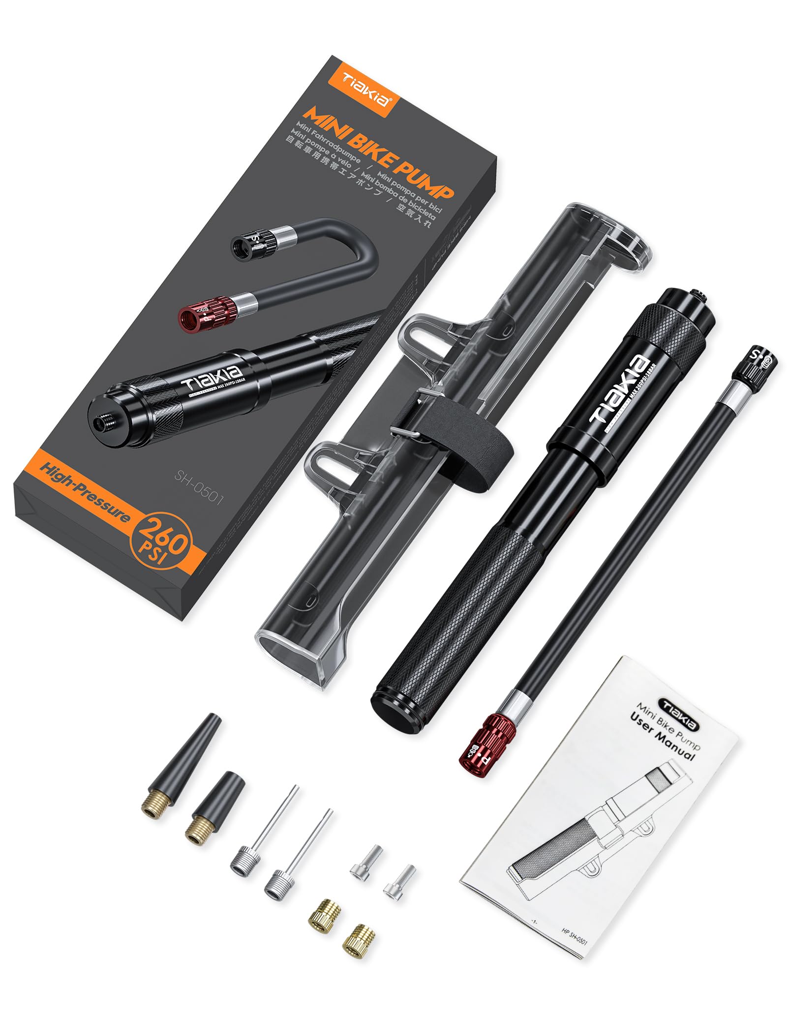 Tiakia Fahrrad Pumpe Mini 260PSI Hoher Druck Luftpumpe Klein für Presta Schrader Dunlop Ventile, Kompakt Tragbare Handpumpe Fahrradpumpe Leicht für BMX Mountainbike Rennrad E-Bike mit Montagehalterung 7