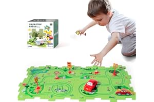 XAZASTOV Puzzle Racer Kids Car Track Set, Plastic Floor Puzzles for Kids with Vehicles, 2 3 4 5 6 Year oOld Boy Toys Gift, Toys for 2 3 4 5 6 Year Old Boys