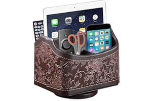 Arniche Leather Remote Control Holder,360° Spinning TV Remote Caddy,Desk Organizers and Accessories,for Calculator,Controller,Mail,Mini Tablet,Pen,Phone Storage Holder(Antique)