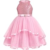 OBEEII Toddler Girls Pageant Dress Princess Sequin Tulle Tutu Dress Birthday Party Photoshoot Dress Glitter Flower Girl Dress