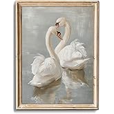 uniro Vintage Wall Art Prints Decor Classical Swan Canvas Oil Painting Poster Pastel Watercolor Swan Vintage Art Pictures Far