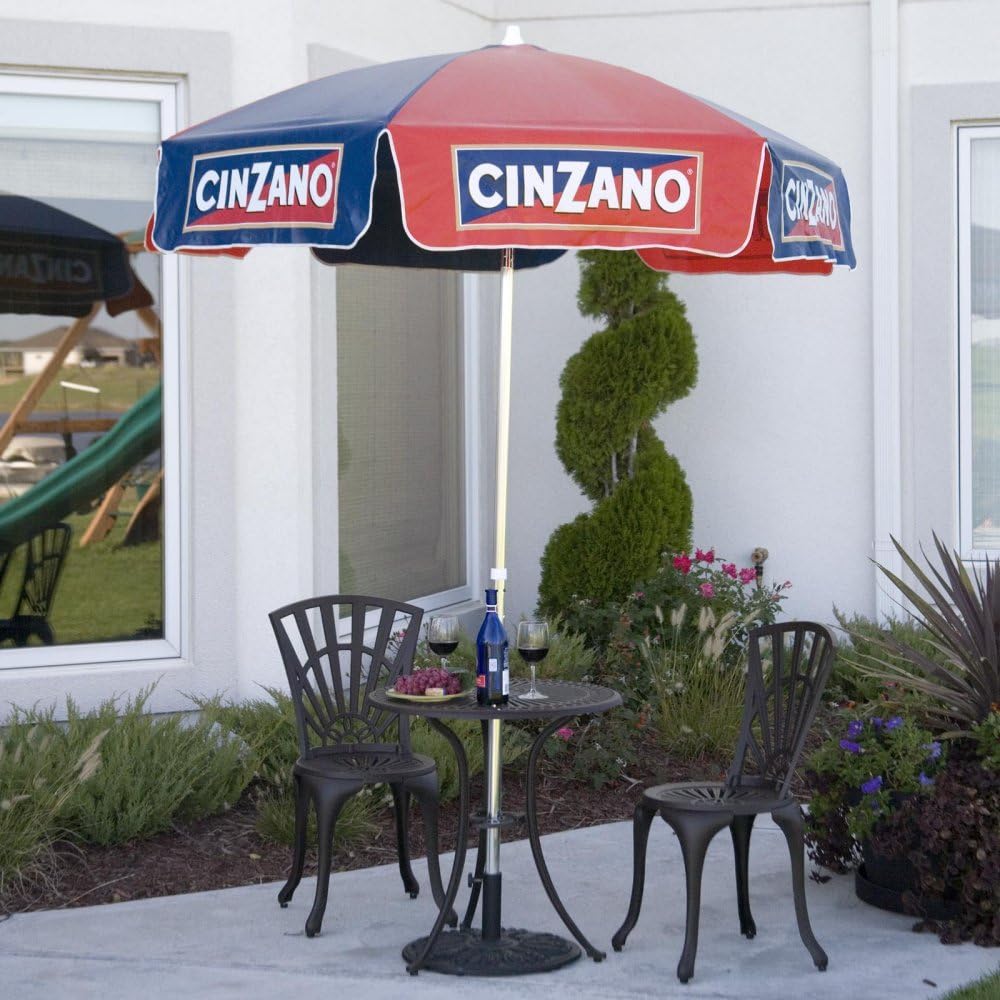 DestinationGear Heininger 1380 Cinzano Red and Blue 6' Bar Height Pole Vinyl Umbrella