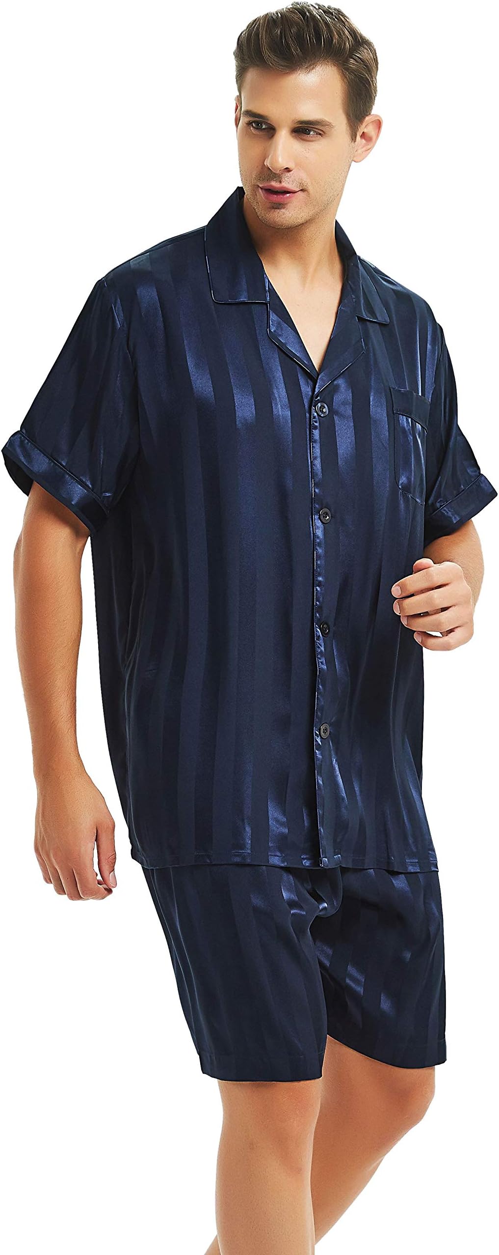LonxuMens Satin Short Pajamas Set Sleepwear Loungewear S~4XL