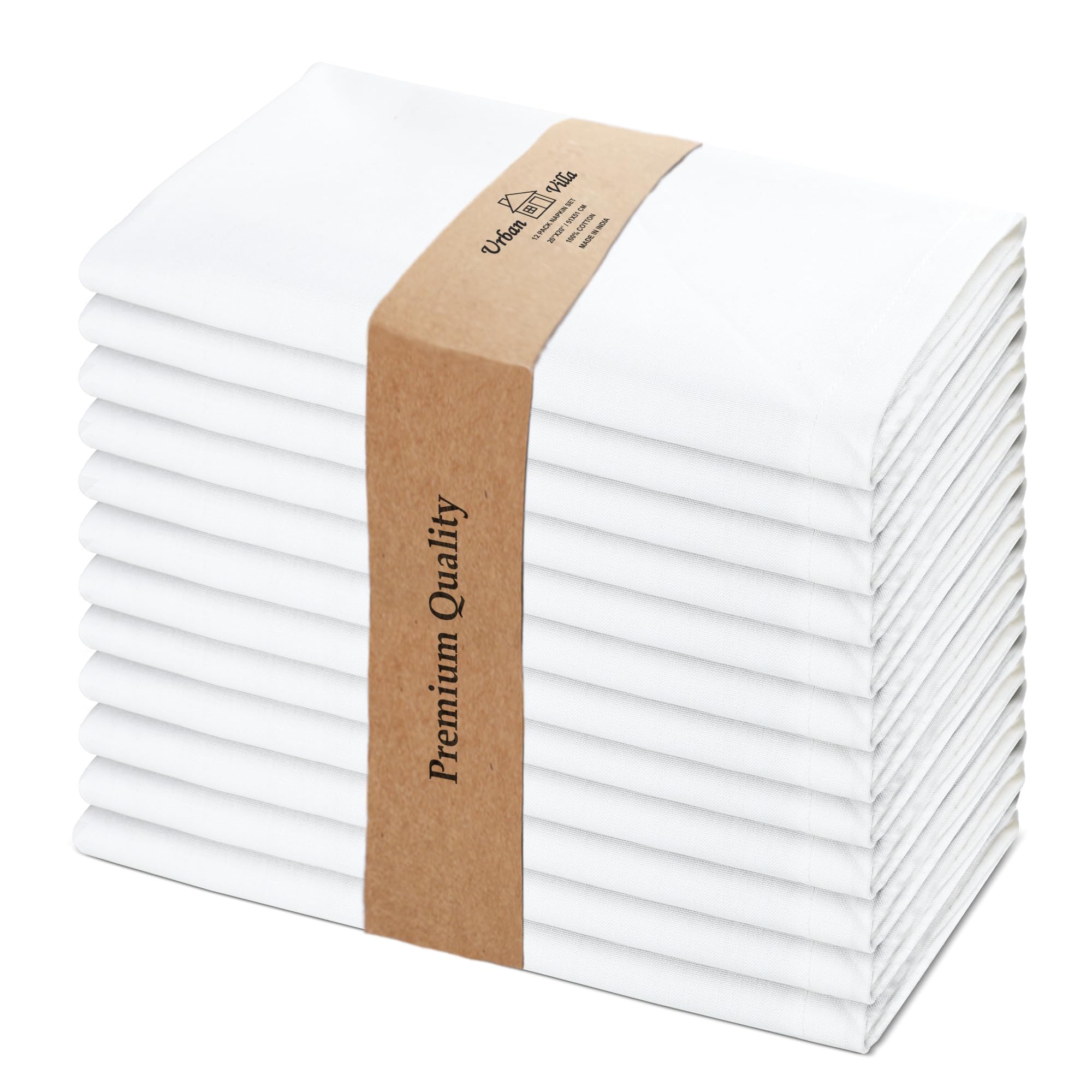 Photo 1 of Urban Villa White Cloth Napkins 100% Cotton Dinner Napkins (Set of 12) 20x20 Inches Absorbent Soft Durable Reusable and Washable Napkins - Ideal for Everyday Use Parties Wedding Spring Summer Easter