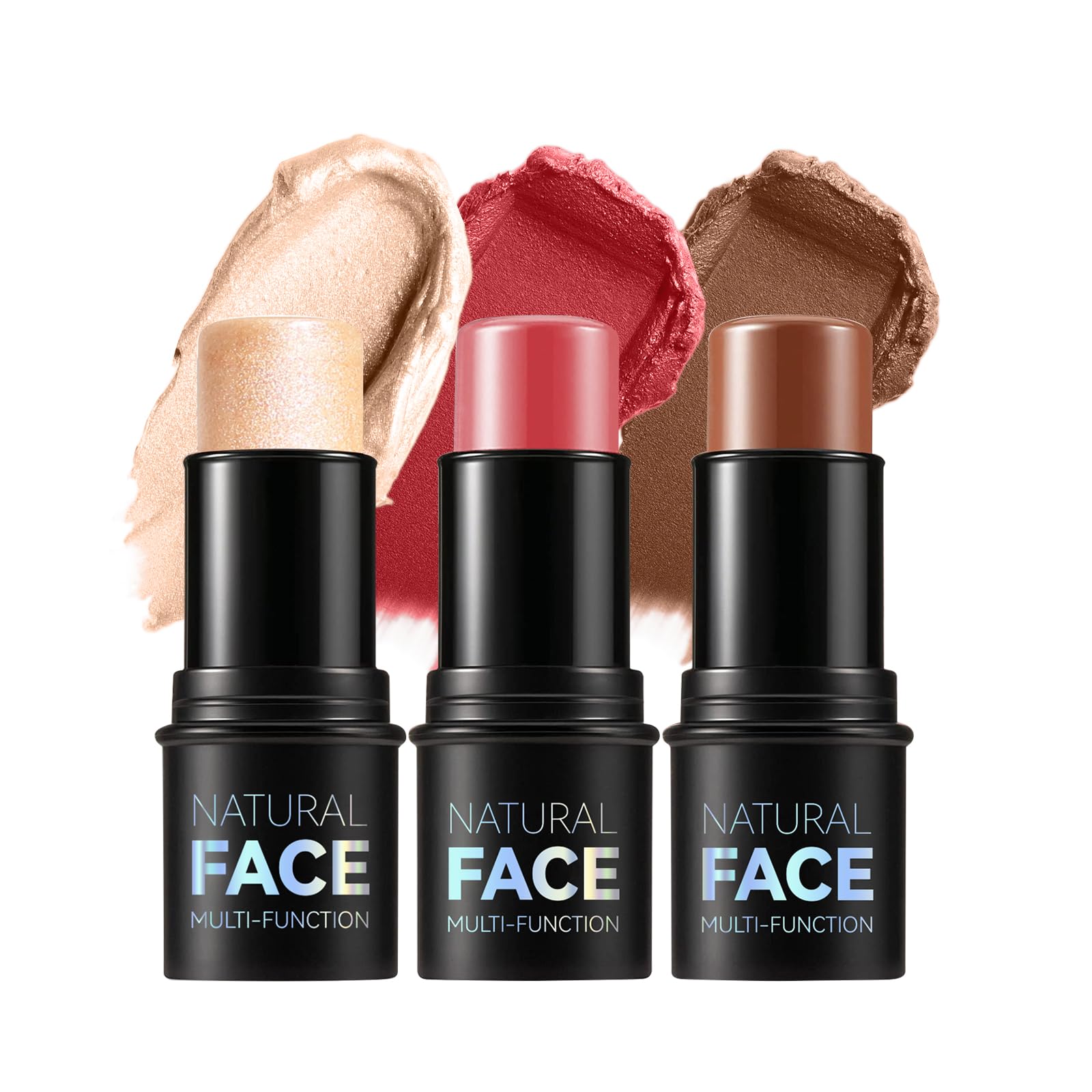 Contour Stick with Highlighter, Bronzer and Blush Shades, a Non-Greasy, Waterproof Contour Stick That Effortlessly Contours the Face with a Light Touch (D, 3PCS)