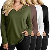 Oakgarden 4 Pack Women's Plus Size Shirts, Long Sleeve V Neck Basic Tops Casual Loose Fit T Shirts Blouses Multipack