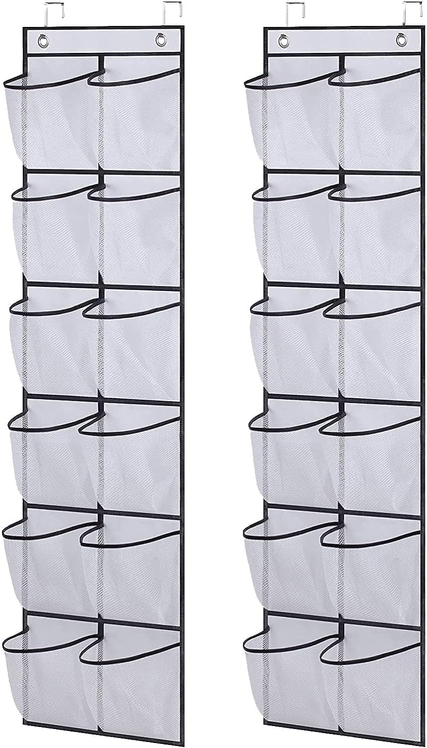 MISSLO Over The Door Shoe Rack Organiser 12 Large Mesh Pockets Hanging Shoe Storage for Narrow Closet, Bedroom, Bathroom Organizer Tidy with Hanger, 2 Packs
