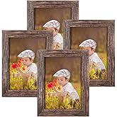 Q.Hou 5x7 Picture Frame Wood Pattern Rustic Brown Photo Frames Packs 4 with High Definition Plexiglass for Tabletop or Wall Decor (QH-PF5X7-BR)