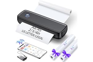 Aixiqee Portable Wireless Printer for Travel - High Resolution Inkless Thermal, Bluetooth & USB Compatible (A4, A5, 2/3/4", Letter, Legal) - Mini Printer for Stickers & Labels