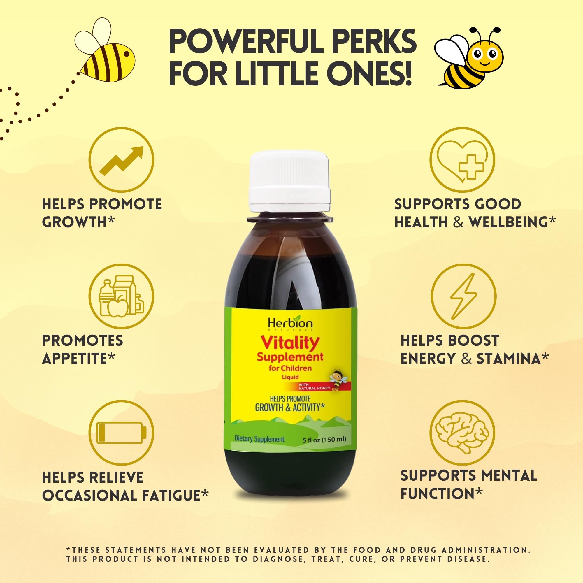 HERBION Naturals Vitality Supplement for Children, Promotes Growth and Appetite, Relieves Fatigue, Improves Mental & Physical Performance, for Kids 1 Year & Above, 5 Fl Oz (Pack of 1)