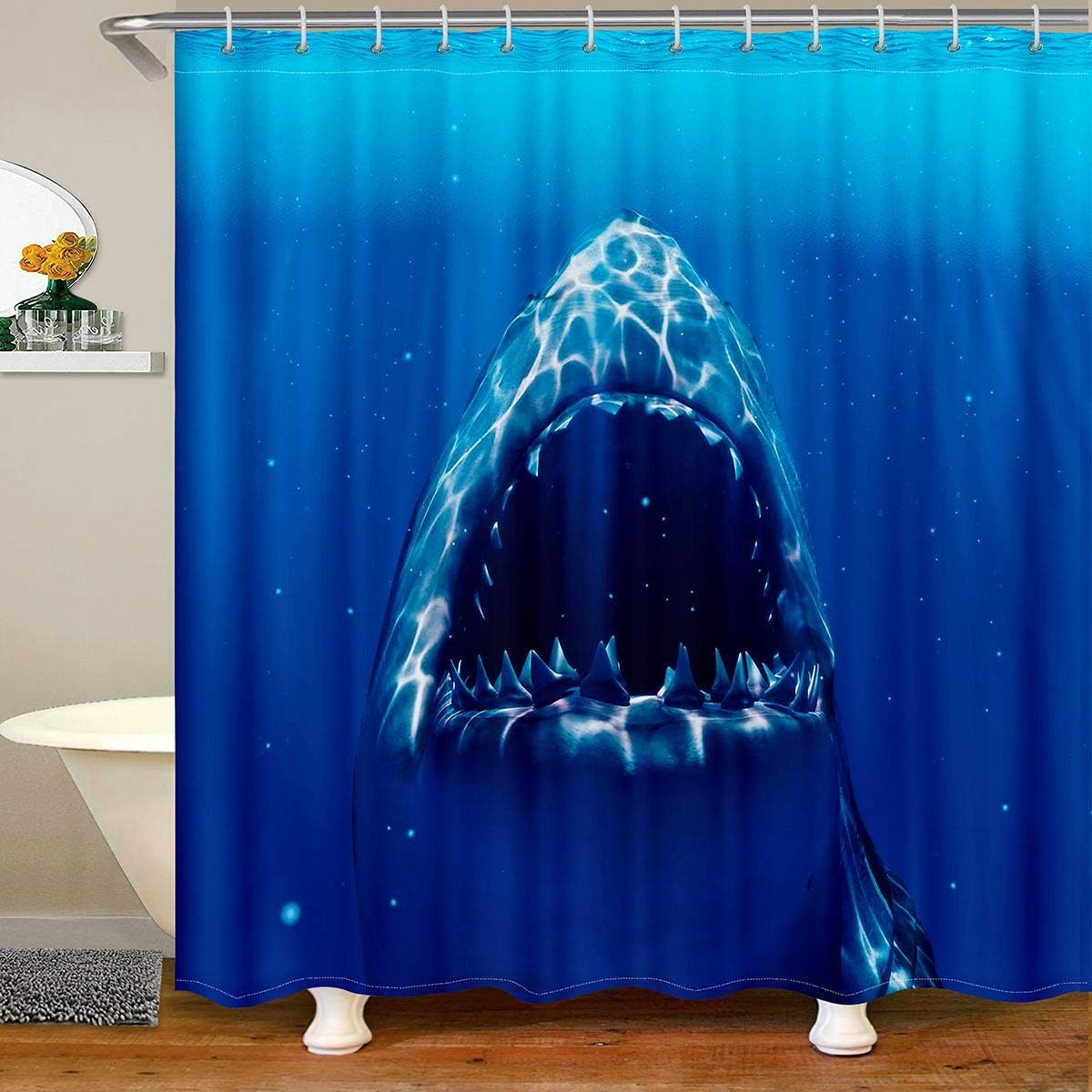 Ocean Shark Fabric Bathroom Shower Curtain Cartoon Shark